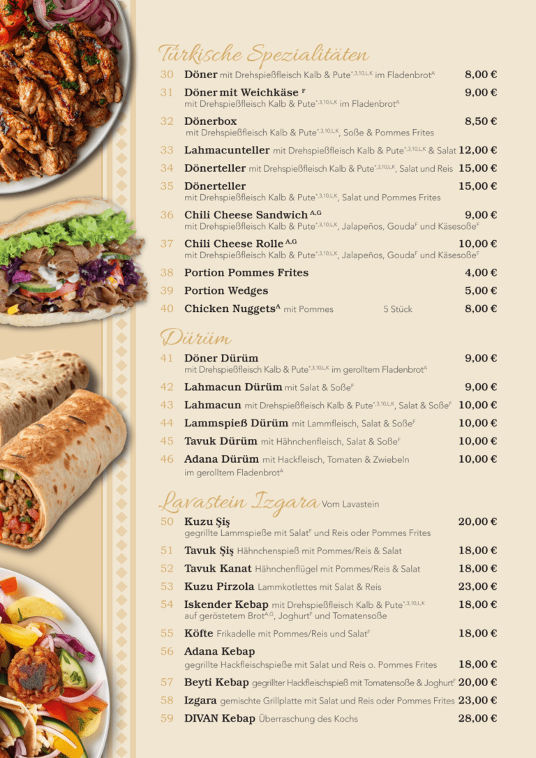 Divan Linter Speisekarte