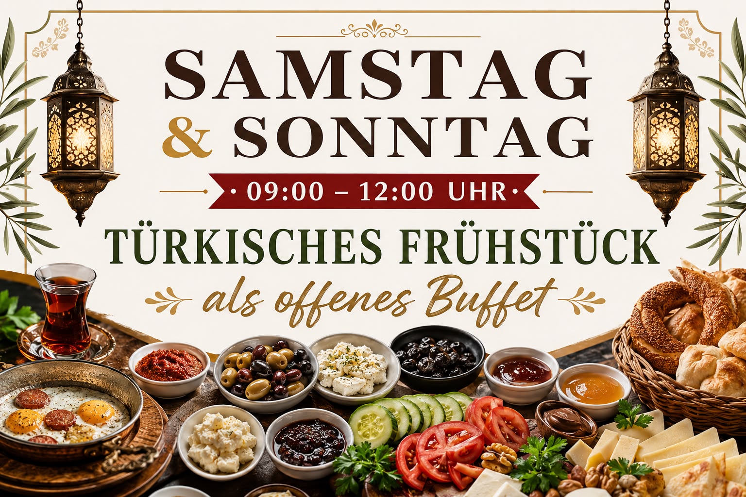 Türkisches Frühstücksbuffet im Divan Linter Genießen Sie den perfekten Start ins Wochenende mit unserem traditionellen türkischen Frühstücksbuffet! Jeden Samstag und Sonntag von 09:00 bis 12:00 Uhr erwartet Sie im Divan Linter ein reichhaltiges Frühstückserlebnis mit einer großen Auswahl an frisch zubereiteten, türkischen Spezialitäten.